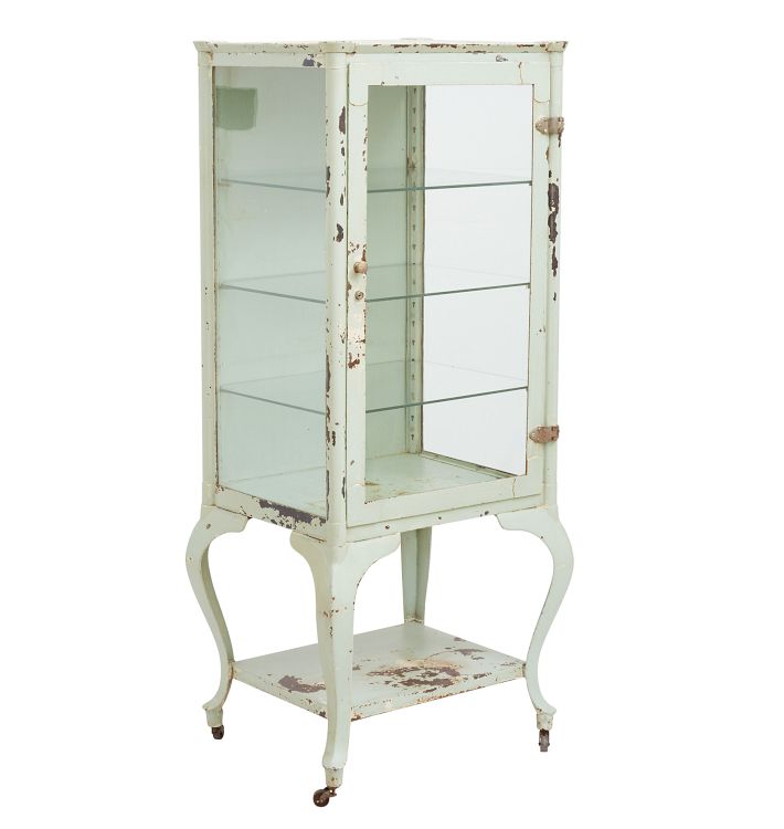 Vintage Mint Green Steel Medical Cabinet