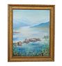 Oil on Canvas Alpine Lake Scene with Carved Frame