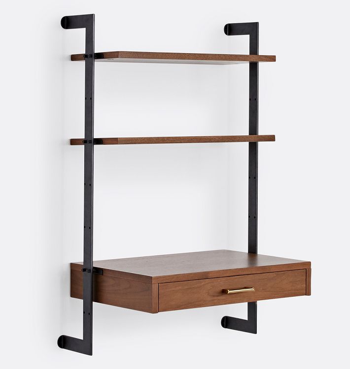 Holgate Walnut Modular 2-Shelf with 28" Desk and Oil-Rubbed Bronze Hardware with 48" Rails