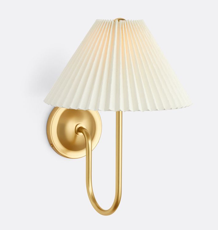 Crissey Sconce, Aged Brass - White Spider-Pleated Slope-Shade