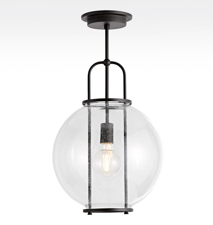 Yeon 14" Pendant, Oil-Rubbed Bronze - 14" Seeded Globe Shade - 42" Length