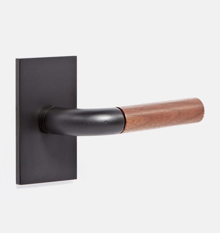 Tumalo Interior Door Set Rectangle Plate with Walnut Lever, Passage - Oil-Rubbed Bronze