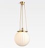 Hood Classic Pendant, Aged Brass - 15" Opal Fluted Doric Globe Shade - 38" Length