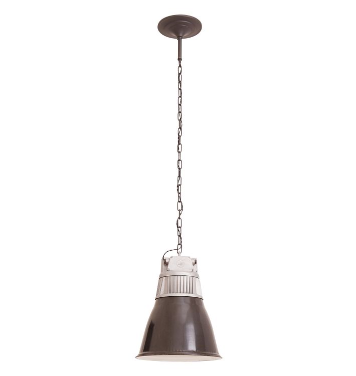 Enameled Black Industrial Pendant with Raw Aluminum Body