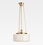 Hood Classic Pendant, Aged Brass - Cased White Faceted Drum Shade - 30" Length