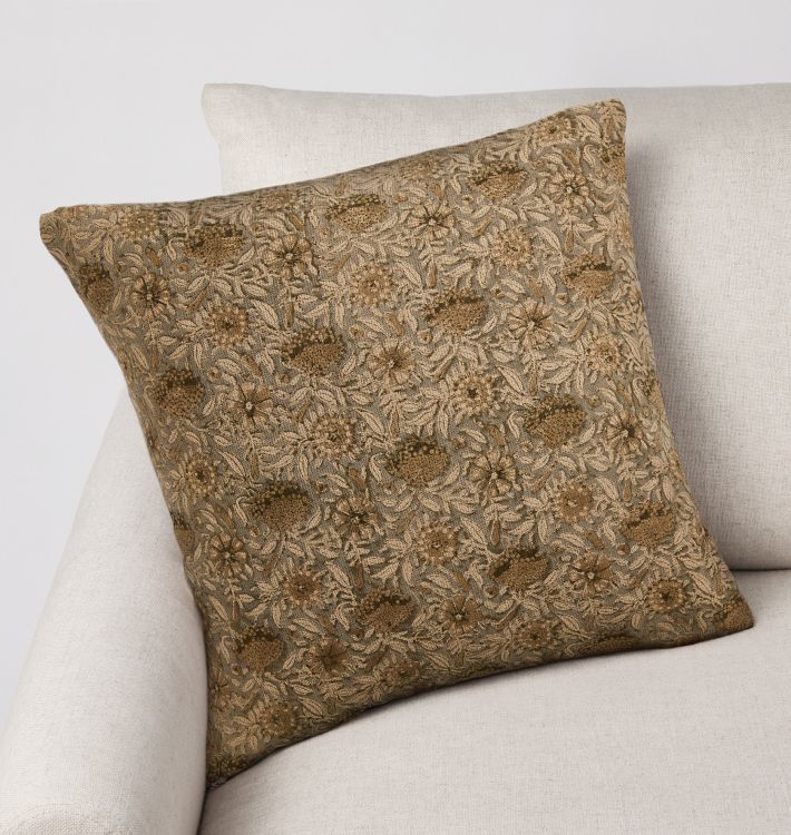 Botanical Block Print Pillow Cover, 20" x 20" - Gunmetal and Fossil