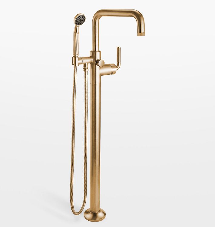 Descanso Floor Mounted Tub Filler With Handshower, Satin Bronze PVD