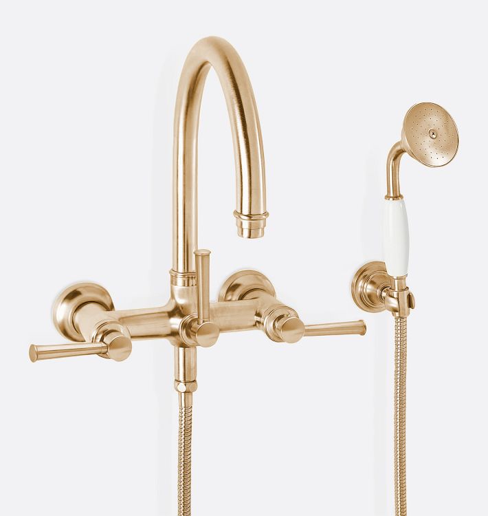 Miramar Lever Wall Mounted Tub Filler With Handshower, Satin Bronze PVD