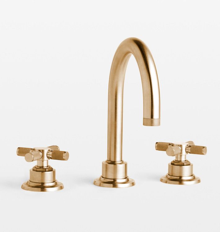 Descanso Tall Spout Cross Handle Widespread Bathroom Faucet, Satin Bronze PVD