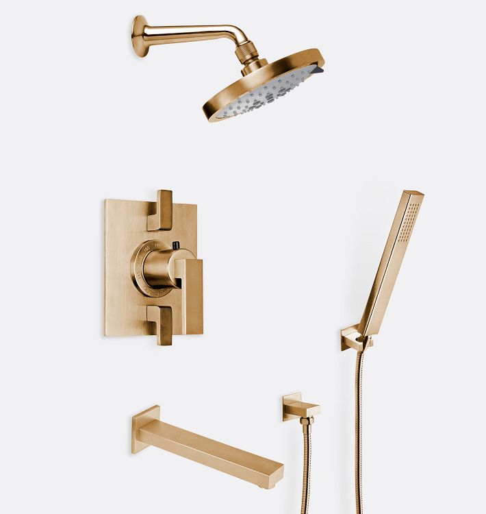 Morro Bay Thermostatic Shower & Tub Set with Handshower, Satin Bronze PVD