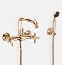 Descanso Cross Handle Wall Mounted Tub Filler With Handshower, Satin Bronze PVD