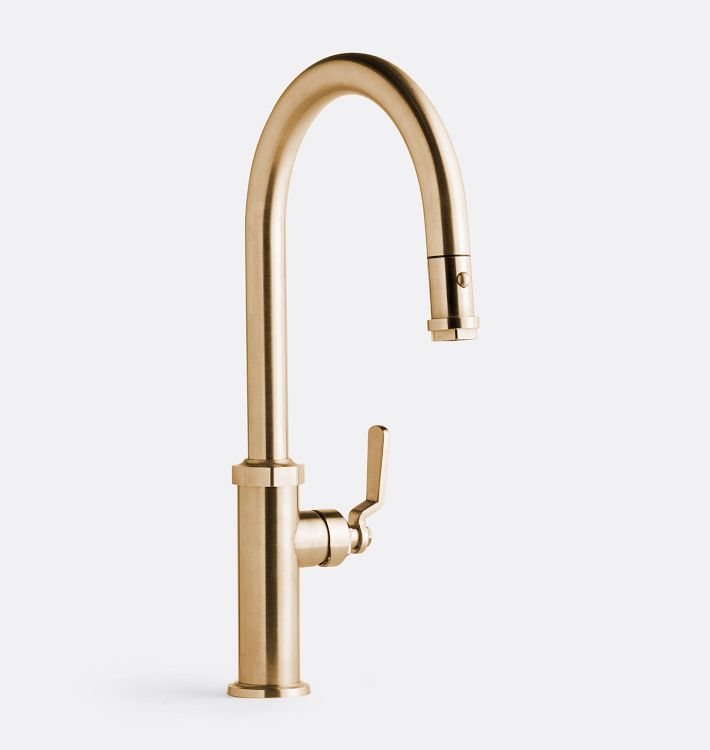 Descanso Works Pull Down Kitchen Faucet with Button Sprayer, Satin Bronze PVD