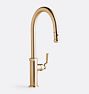 Descanso Works Pull Down Kitchen Faucet with Button Sprayer, Satin Bronze PVD