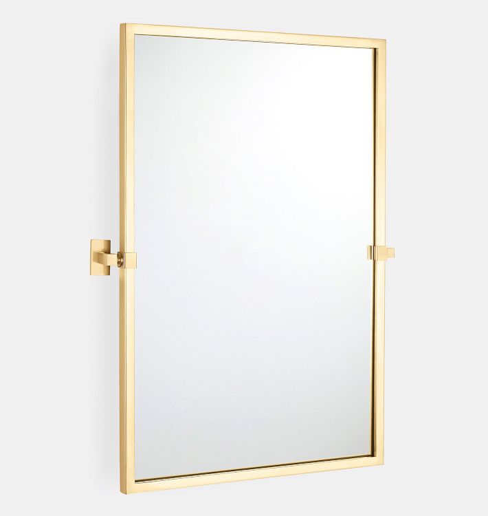 Yaquina Sharp Rectangle Pivot Mirror, 21" x 32" - Aged Brass