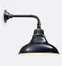 Carson L-Arm Sconce, 16" Gloss Black Deep Dome Shade - No Bulb Guard