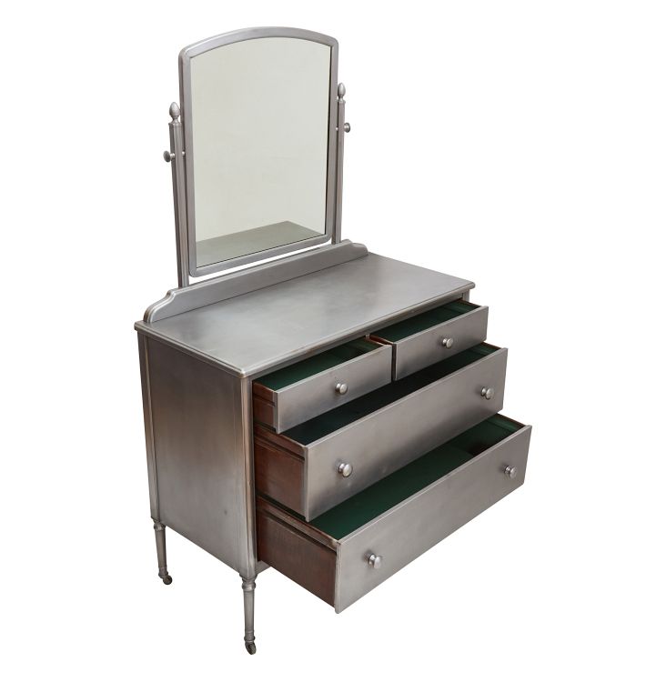Vintage Simmons Raw Steel Dresser with Mirror