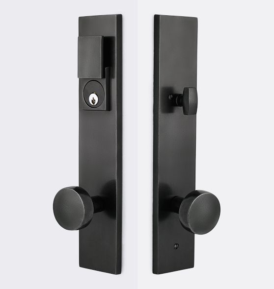 Blair Brass Knob with Tumalo Backplate Exterior Door Set Rejuvenation