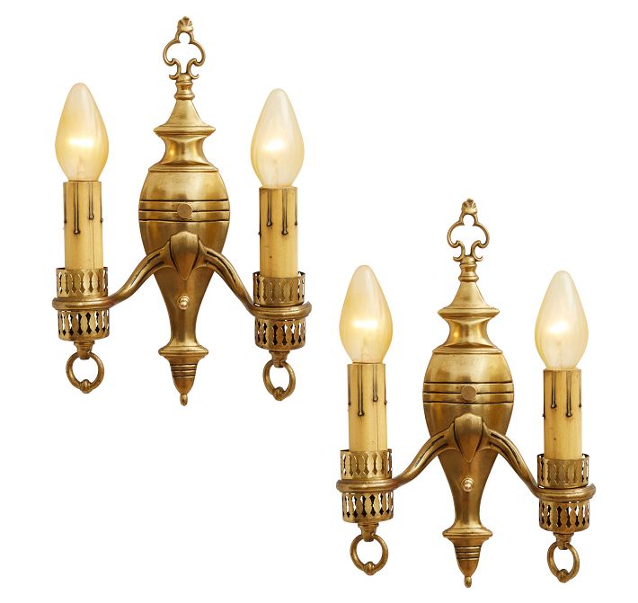 Pair of Vintage Colonial Revival Double Candle Sconces