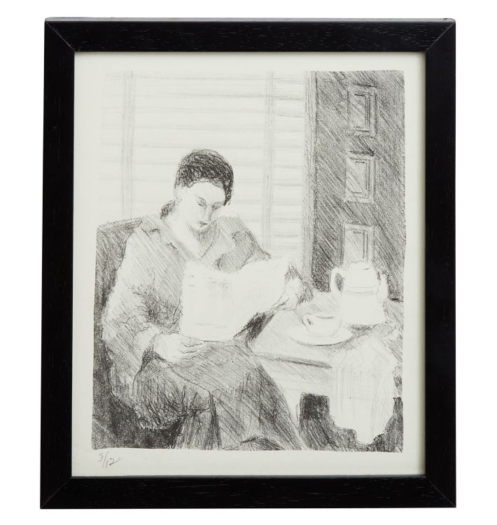 Vintage Charcoal Drawing of a Reading Man