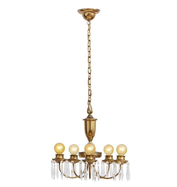 Polished Brass Colonial Revival Chandelier with Crystal Spears