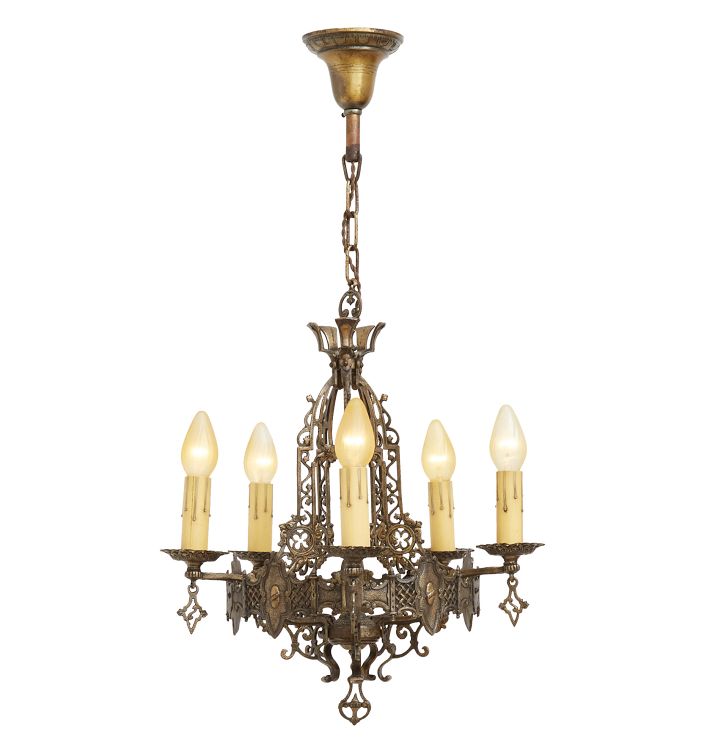 Ornate Vintage Bronze Romance Revival Chandelier