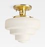 Eastmoreland 6" Fitter Semi-Flush Mount, Aged Brass - Opal Deco Stepped Shade