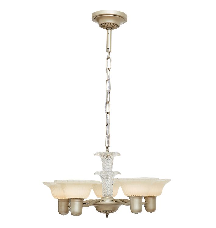 Five -Light Art Deco Cup Shade Chandelier with Glass Body, Circa 1940