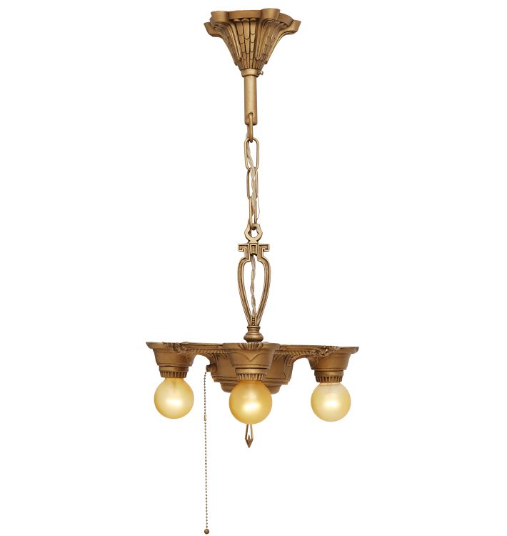 Three-Light Art Deco Bare Bulb Chandelier, Circa 1930