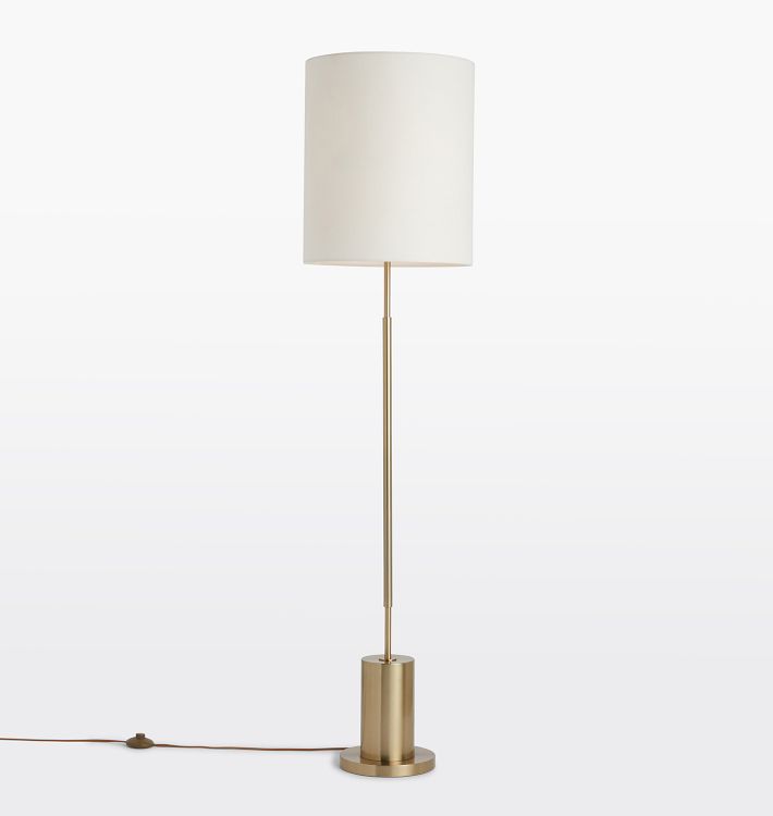 Cylinder Floor Lamp, Antique Brass - White Fabric Shade