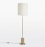 Cylinder Floor Lamp, Antique Brass - White Fabric Shade