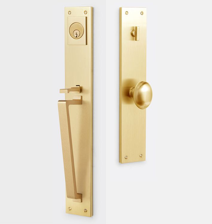 Tabor D-Handle & Oval Knob Exterior Door Set, Left-Handed - Aged Brass