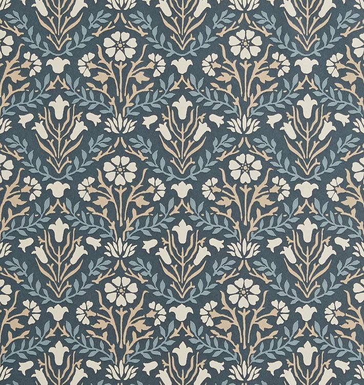 Bellflowers Morris & Co Wallpaper, Indigo and Linen SWATCH