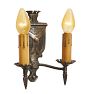 Pair of Vintage Gothic Revival Bronze Double Candle Sconces