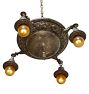 Vintage 4-Light Classical Revival Bare Bulb Chandelier with Worn Silver Plating