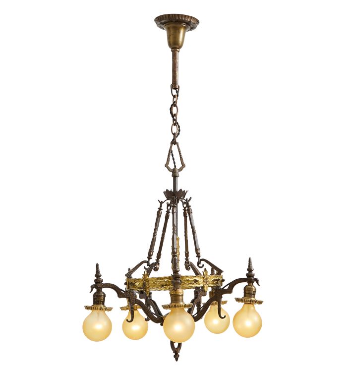 Vintage 5-Light Romance Revival Bare Bulb Chandelier