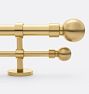 Double Adjustable Ball Brass Drapery Rod Set - 28"-48" - Aged brass