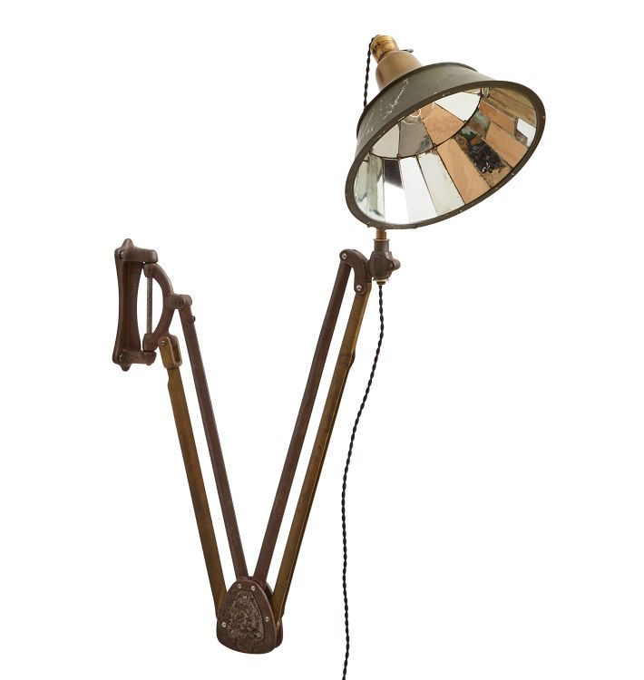 Vintage Industrial Wall-Mount Exam Light with Mirrored Parallax Shade