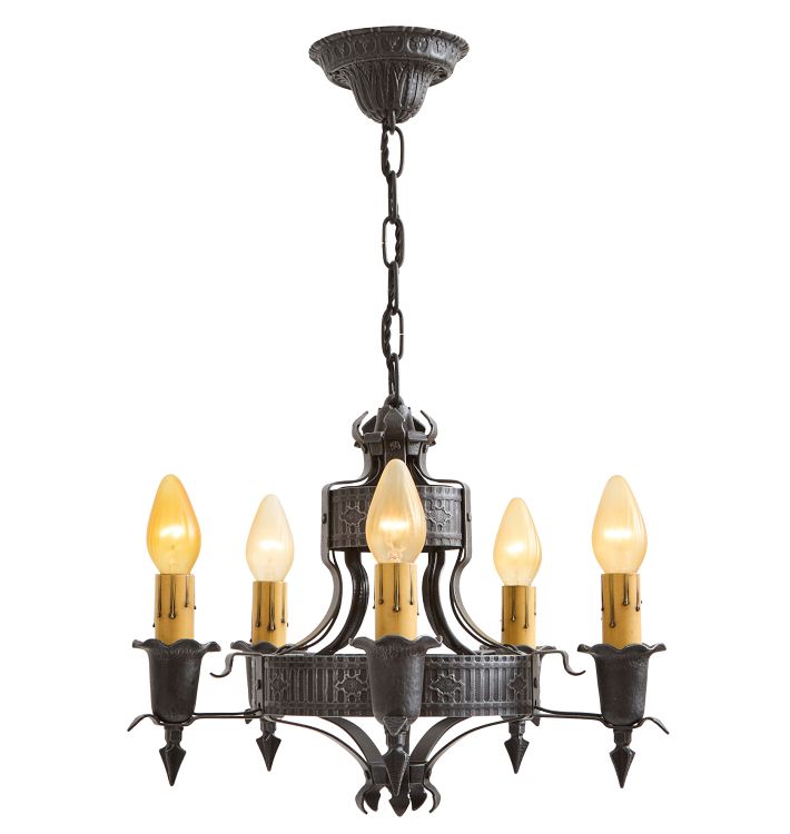 Vintage  Romance Revival 5-Light Strap Iron Candle Chandelier