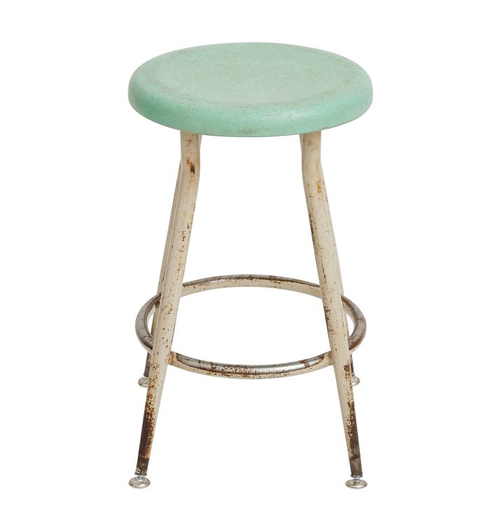 Vintage Industrial Stool with Seafoam Green Seat