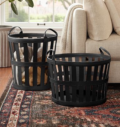 Leather Open Weave Round Basket | Rejuvenation Leather Open Weave Round Basket | Rejuvenation