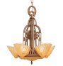 Five-Light Art Deco Slip Shade Chandelier with Floral Motif