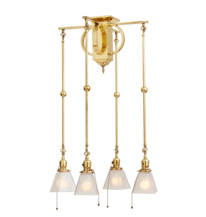 Arts & Crafts Chandelier in Polished Brass