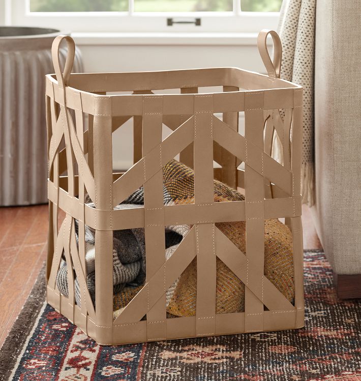 Leather Open Weave Basket