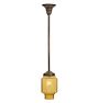 Aged Brass Pendant with Vintage Art Deco Tiered Amber Crackle Glass Shade