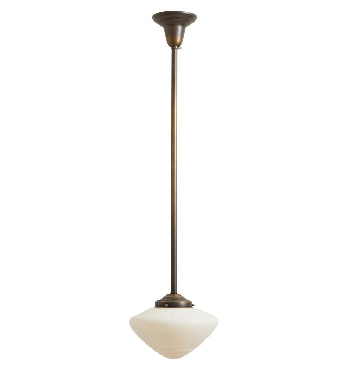 Vintage Art Deco Semi-Flush with Stylized Schoolhouse Shade