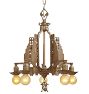 Vintage 5-Light Art Deco Bare Bulb Chandelier