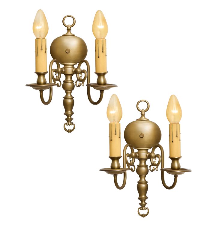 Pair of Vintage Colonial Revival Double Candle Sconces