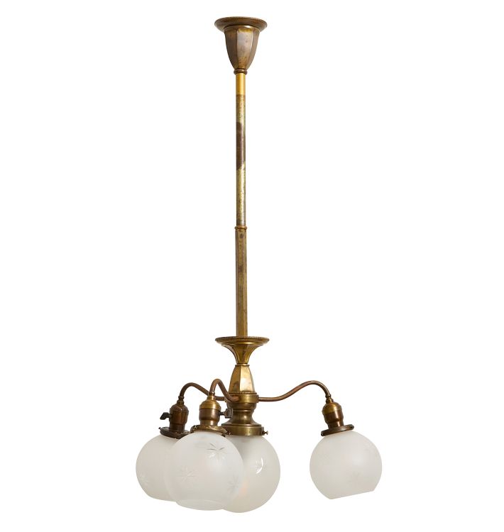 Antique 3-Arm Victorian Chandelier with Central Light