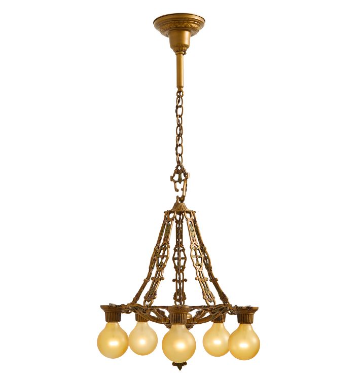 Vintage Classical Revival 5-Light Bare Bulb Chandelier