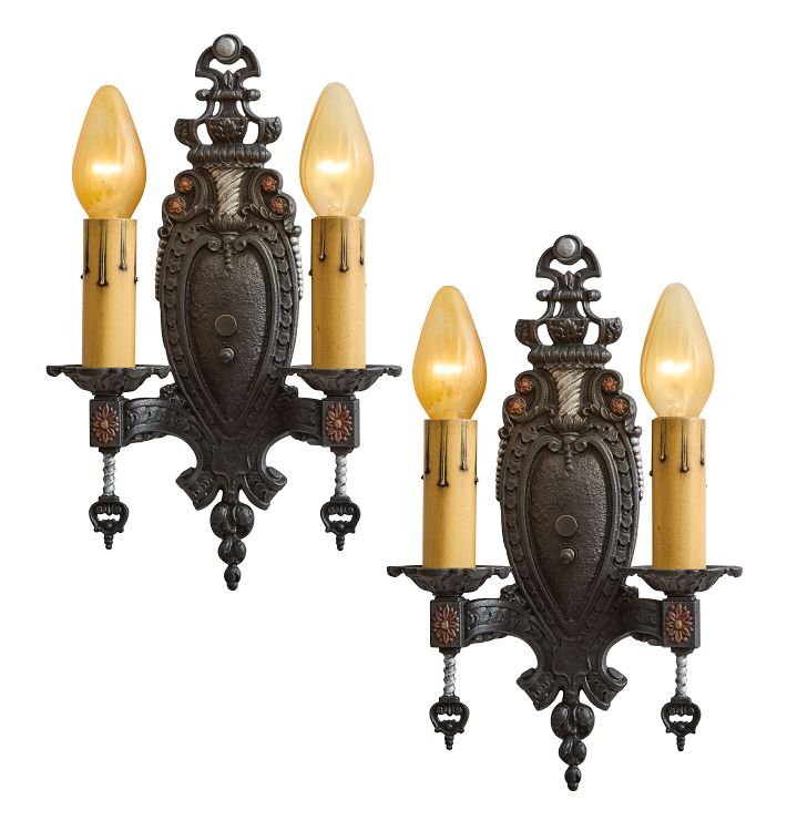 Pair Vintage online Cast Brass Double Candle Wall Sconces Mid Century Era